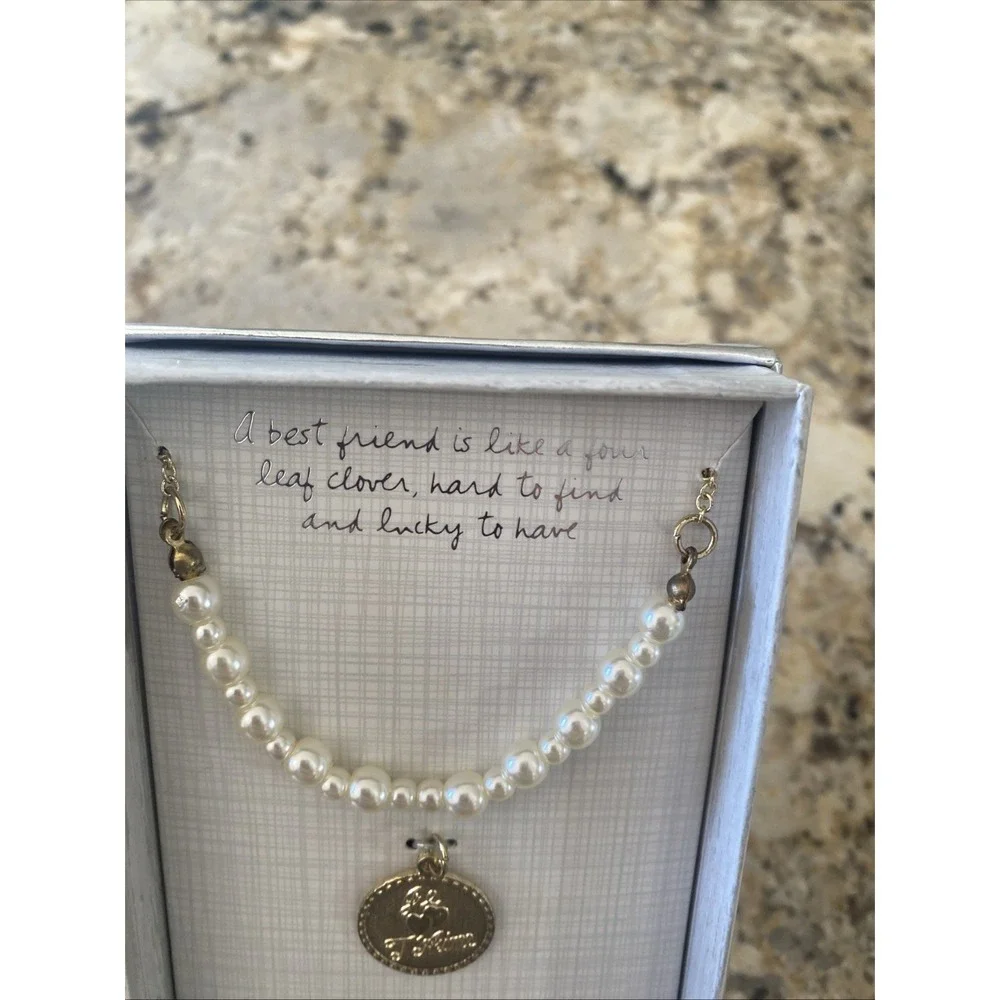 Sandra Magsamen Messages From The Heart Necklace Womens OS Gold Pearl Je T'aime - Picture 3 of 6